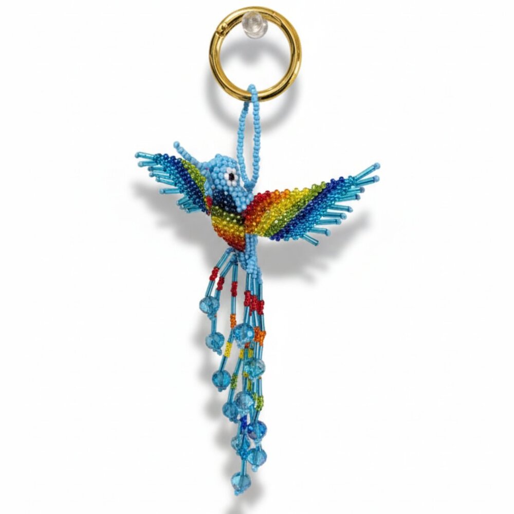 Beaded Hummingbird Purse Charm – Colorful Keychain Pendant Key Ring Gift Holiday